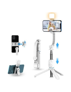Bastón de Selfie Extensible MQOUNY con Luz y Trípode Blanco