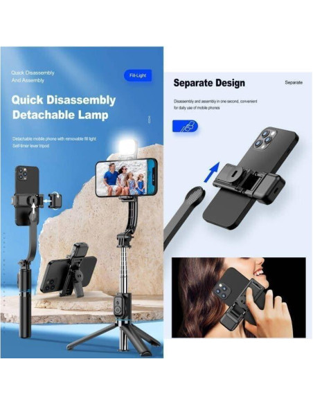 Bastón de Selfie Extensible MQOUNY con Luz y Trípode Blanco