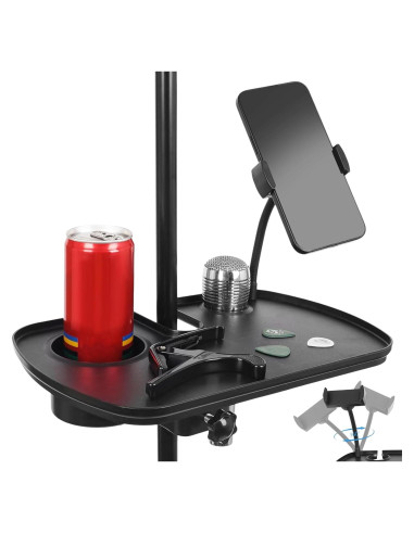 Bandeja Universal para Soporte de Micrófono con Teléfono y Bebida