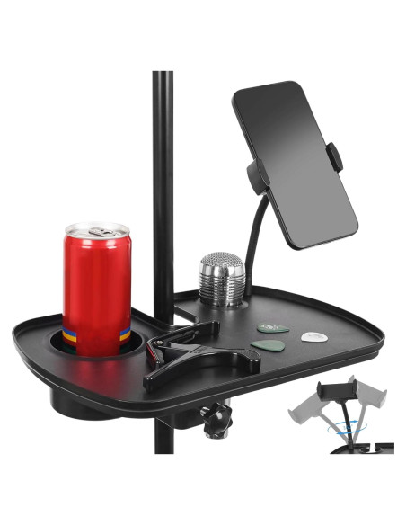 Bandeja Universal para Soporte de Micrófono con Teléfono y Bebida