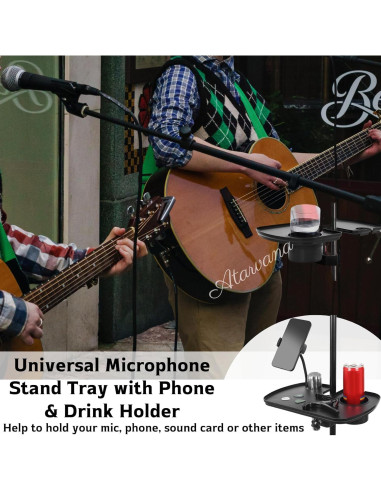 Bandeja Universal para Soporte de Micrófono con Teléfono y Bebida