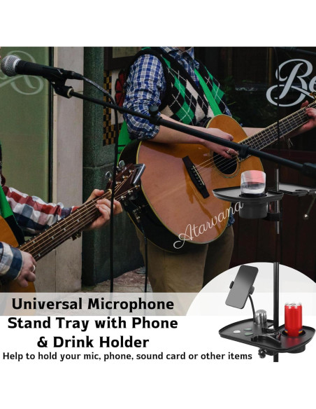 Bandeja Universal para Soporte de Micrófono con Teléfono y Bebida