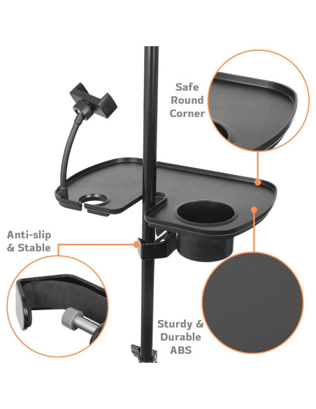 Bandeja Universal para Soporte de Micrófono con Teléfono y Bebida
