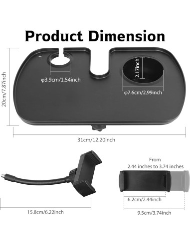 Bandeja Universal para Soporte de Micrófono con Teléfono y Bebida