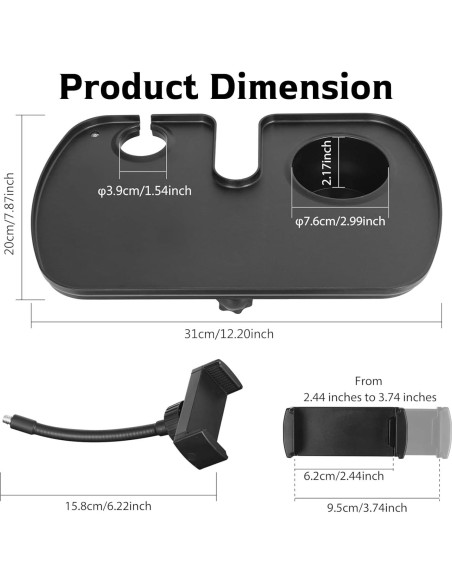 Bandeja Universal para Soporte de Micrófono con Teléfono y Bebida