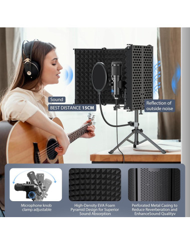 Escudo de Aislamiento para Micrófono Riworal con Filtro Antipop