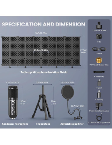 Escudo de Aislamiento para Micrófono Riworal con Filtro Antipop