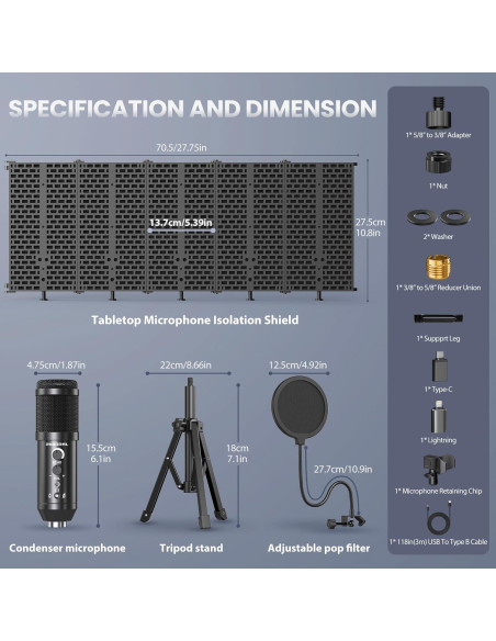 Escudo de Aislamiento para Micrófono Riworal con Filtro Antipop