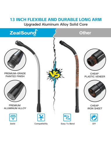 Brazo Flexible de Micrófono ZealSound 33 cm Aluminio Negro