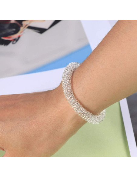 Anillos de Masaje Healifty 2 Pcs Acupresión Muñeca Plata