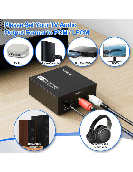Convertidor de Audio Digital a Analógico OKUMOE 192KHz RCA 3.5mm