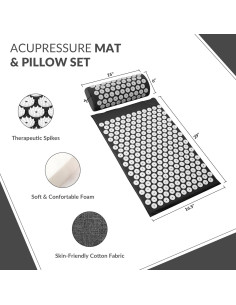 Juego de Almohadilla y Almohada de Acupresión Fitvids Negro - Alivio Dolor Espalda y Cuello 2