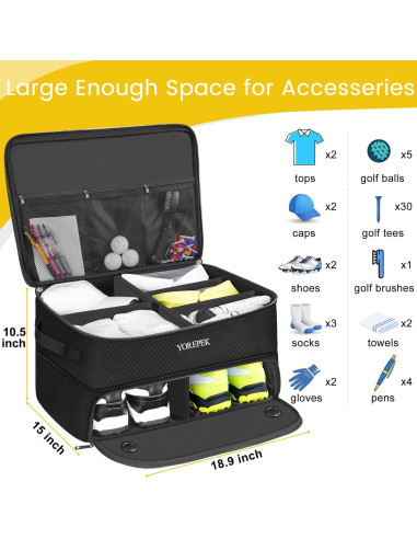 Organizador de Maletero de Golf YOREPEK Negro Grande con Compartimentos