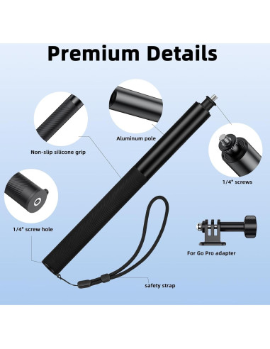 Palo de Selfie Invisible BRDRC 135 cm para Insta360 y DJI OSMO