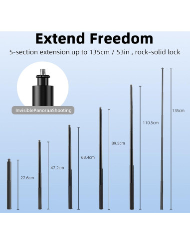 Palo de Selfie Invisible BRDRC 135 cm para Insta360 y DJI OSMO