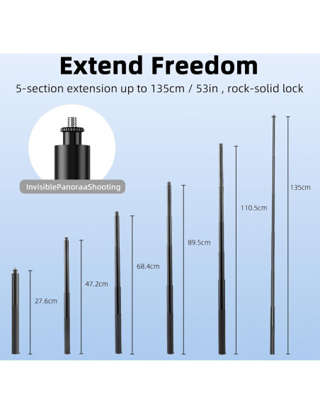 Palo de Selfie Invisible BRDRC 135 cm para Insta360 y DJI OSMO