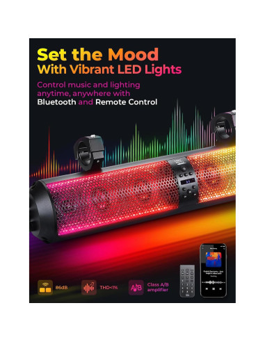 Barra de Sonido KEMIMOTO 71cm Bluetooth con RGB y Subwoofers