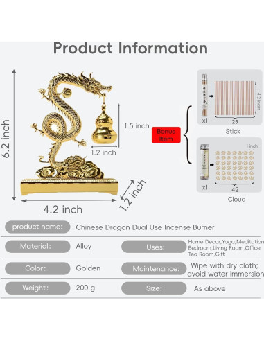 Soporte de Incienso Dragón Chino Hormadar - Dorado 2 en 1