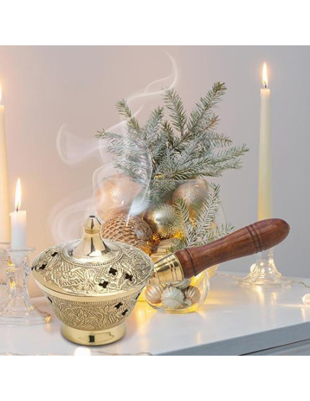 Quemador de Incienso de Carbón MaMeMi - Diseño Dorado 17 cm