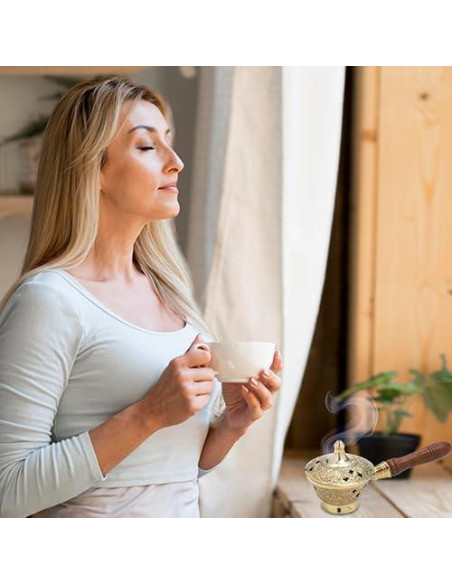 Quemador de Incienso de Carbón MaMeMi - Diseño Dorado 17 cm