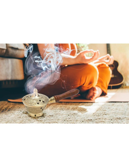 Quemador de Incienso de Carbón MaMeMi - Diseño Dorado 17 cm