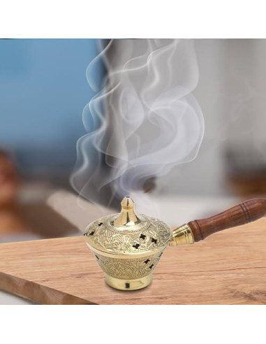Quemador de Incienso de Carbón MaMeMi - Diseño Dorado 17 cm
