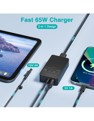 Cargador 65W Marsdock para Microsoft Surface Pro y Laptop