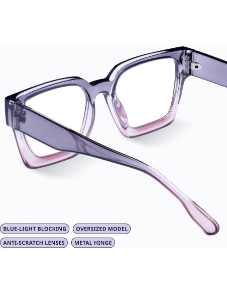 Gafas de luz azul oversized para mujer - Marco preppy chic