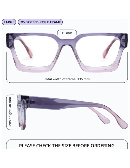 Gafas de luz azul oversized para mujer - Marco preppy chic