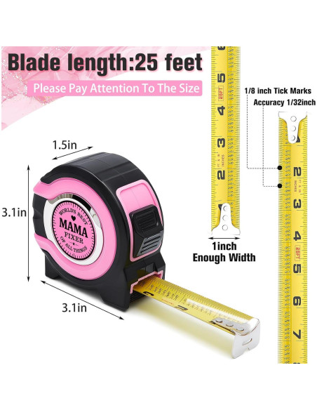 Cinta Métrica Rosa Kanayu 7.62m con Precisión 1/32 y 1/8