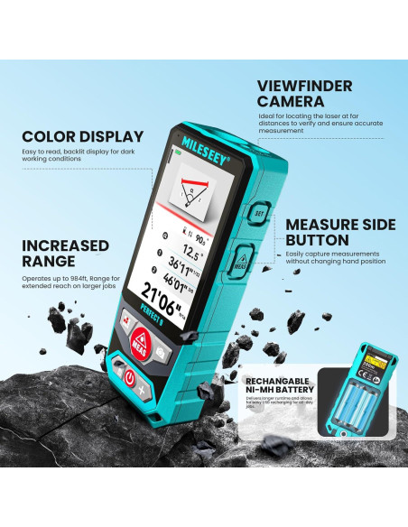 Medidor de Distancia Láser Mileseey P9 300m Pantalla 3"