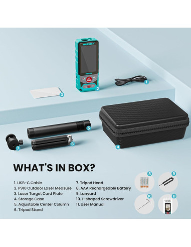 Medidor de Distancia Láser Mileseey P9 300m Pantalla 3"
