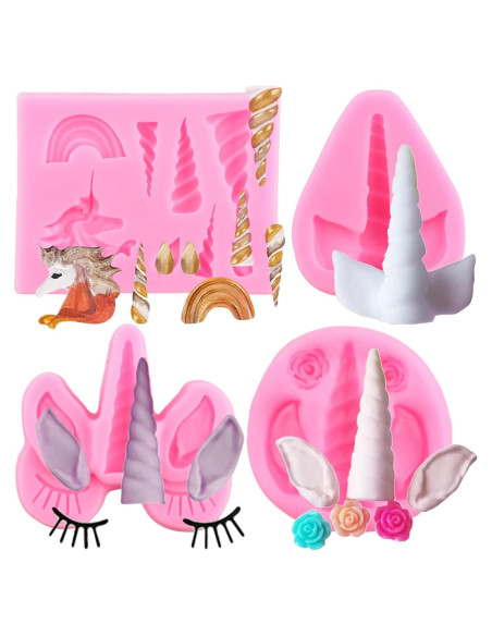 Molde de Silicona Unicornio Mujiang Set de 4 para Fondant