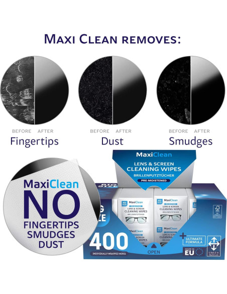 Toallitas para Lentes Maxi Clean 400 Pre-humedecidas