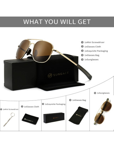 Gafas de sol piloto SUNGAIT con lentes polarizados HD
