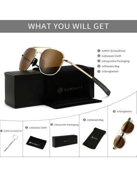 Gafas de sol piloto SUNGAIT con lentes polarizados HD