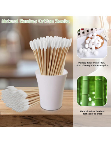 Hisopos de Algodón de Bambú 200 Unidades 15 cm para Maquillaje