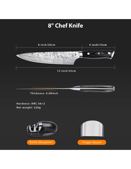Cuchillo de Chef Meleho 20 cm Acero Inoxidable con Afilador