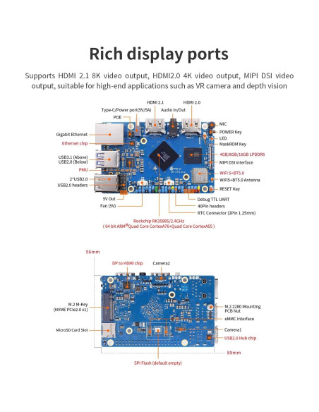 Ordenador de Placa Única Orange Pi 5 Pro 16GB LPDDR5 8 Núcleos