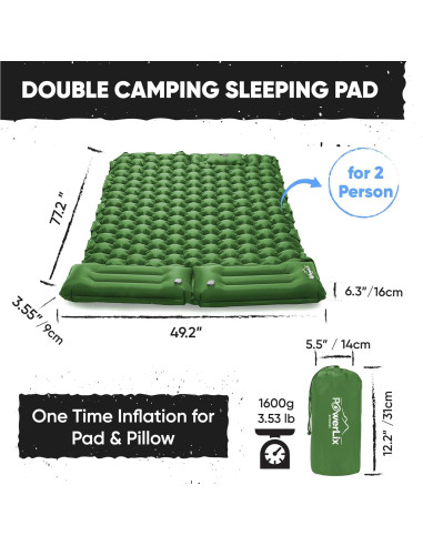 Colchón Inflable Doble POWERLIX con Almohada Verde 9 cm