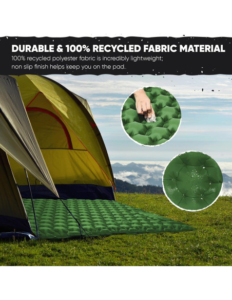 Colchón Inflable Doble POWERLIX con Almohada Verde 9 cm