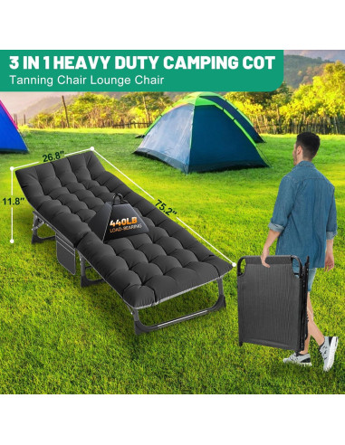 Cama de Camping ABORON Ajustable 200x71cm 9.07kg Plegable