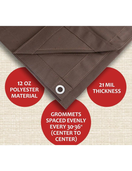 Lona de Tela Marrón Oscuro 2.44m x 2.74m 12oz Resistente al Agua