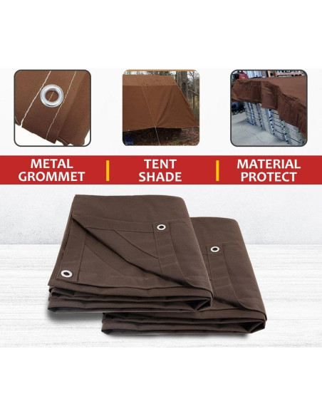 Lona de Tela Marrón Oscuro 2.44m x 2.74m 12oz Resistente al Agua