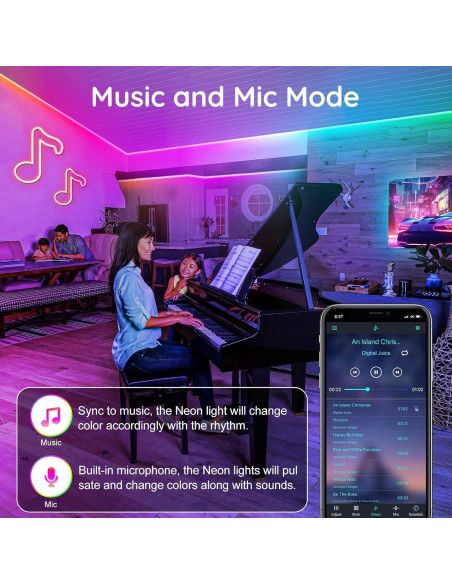 Luces de Cuerda LED Neón RCUICA 15M RGB Control Remoto App