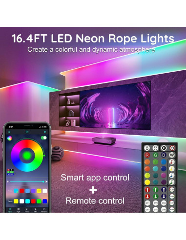Luces de Cuerda LED Neón RCUICA 15M RGB Control Remoto App
