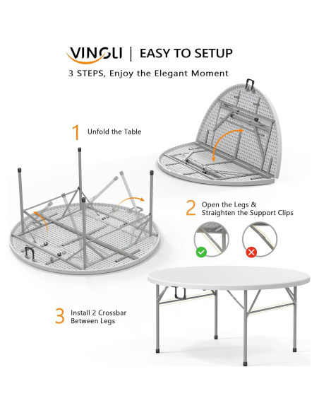Mesa Plegable Redonda VINGLI 152.4 cm Blanca para Eventos