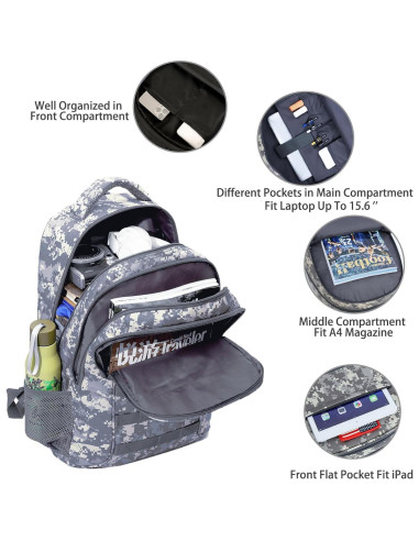 Mochila Camo Outdoor Plus 30L con Puerto USB Impermeable