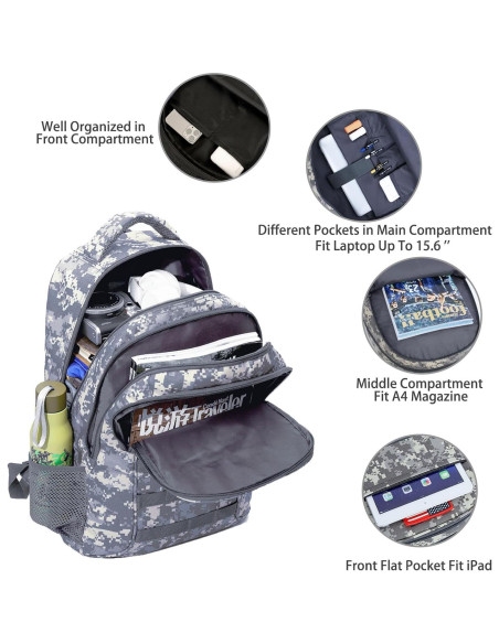 Mochila Camo Outdoor Plus 30L con Puerto USB Impermeable