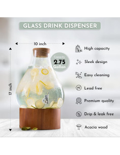 Dispensador de Bebidas Frías MosJos 10.4L Vidrio con Tapa de Corcho 2